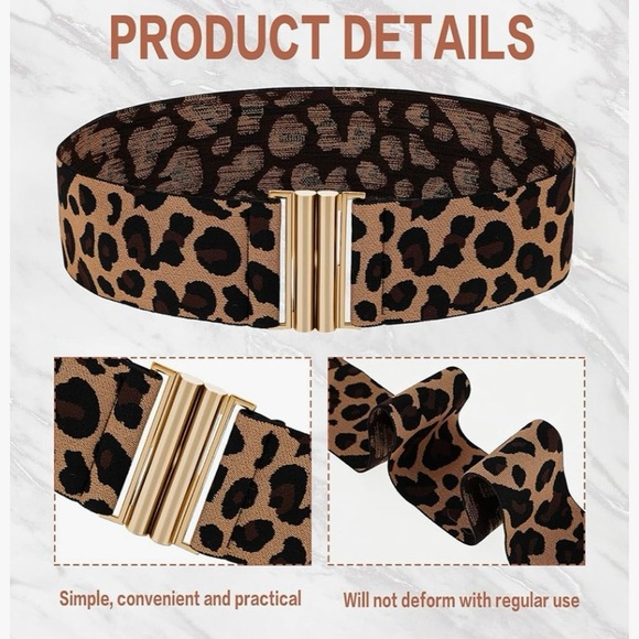 BNWOT - Leopard Print Elastic Belt with Gold Clasp - One Size - Picture 4 of 7